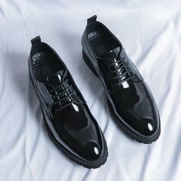 Dress Shoes Wedding Men Shiney Patent Leather Banquet Formal Lace-up Oxford Fashion Luxury Gentleman Black Brand
