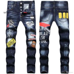 purple jeans Mens Jeans Hip Hop Pants Street Trend Zipper Chain Decoration Ripped Rips Stretch Black Fashion Slim Fit Washed Motocycle Denim