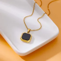 Pendant Necklaces Black Square Stainless Steel For Women Gold Colour Clavicle Chains Vintage Geometric Party Jewellery Gifts