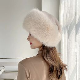 Trapper Hats Winter Fashion Furry Faux Fur Women Girl Pullover Hat Outdoor Berets Warm Windproof Sunshade Warmer Cap 231218