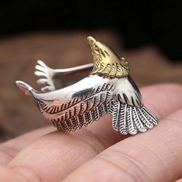 Wedding Rings BOCAI S925 Pure Silver Jewelry Domineering Golden Eagle Head Personalized Flying Ring for Men 231218