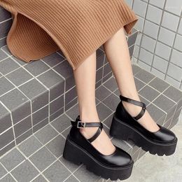 Dress Shoes Womens Pump Gothic Ankle Strap High Chunky Heels Platform Punk Creepers Female Fashion Buckle Comfortable