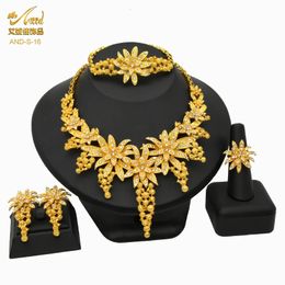 Wedding Jewellery Sets Bridal Dubai Gold Plated Set For Women Indian African Necklace Earrings Ring Bracelet Nigerian Wholesale 231219