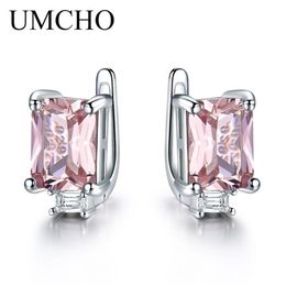 Umcho Solid 925 Sterling Silver Clip Earrings for Women Rose Pink Morganite Gemstone Wedding Engagement Fashion Jewelry Gift 22021268b