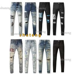 Purple Jeans for Mens Designer Jeans Mens Jeans Antiaging Slim Fit Casual Jeans Hole Light Dark Grey Mens Pants Street Denim Tight Fitting 6886