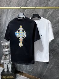 Summer Street Hip Hop Design Angel Wings Cross Short Sleeve Trend T-shirt