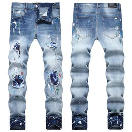 2 New Designer Mens Jeans Skinny Pants Casual Luxury Jeans Men Fashion Distressed Ripped Slim Motorcycle Moto Biker Denim Hip Hop Pants#312