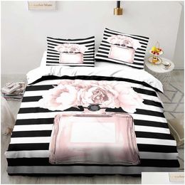 Bedding Sets Per Pattern Rose Flower Twin Set 3 Piece Comforter Bed Duvet Er Double King Home Textile Drop Delivery Garden Textiles S Dhf0P