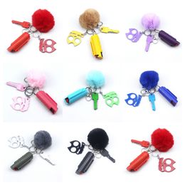 Self-defence keychains set Outdoor multi-functional 4-piece set Self-defence keychains designer accessories Fashion hairball bag pendant