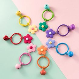 Bag Parts Accessories Candy Color Flower Keychain With Bell Creative Women Earphone Case Key Rings Pendant 231219