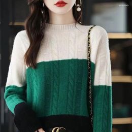 Women's Sweaters Autumn And Winter Pullover Round Color Contrast Fried Dough Twists Stripe Sweater Undercoat Fashion Long Sleeve Tops