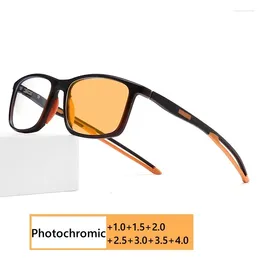 Sunglasses Vintage TR90 Pochromic Reading Glasses Flexible Colour Changing Presbyopia Eyewear Retro Outdoor Sports To 4.0