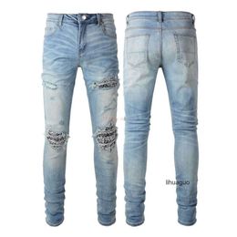 amirl amirlies am amis imiri amiiri Designer Clothing Jeans Denim Pants es High Street Fashion Mens Pleated Wrinkles Cashew Flower Pattern amari Patches Broke TU2D