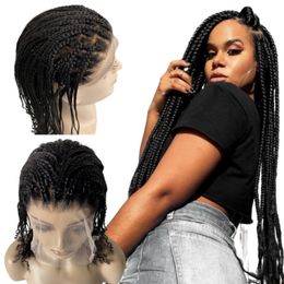 14 Inches Brazilian Virgin Human Hair Natural Color 180% Density Box Braids Full Lace Wigs for Black Woman