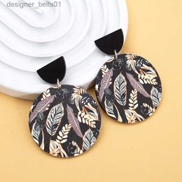 Dangle Chandelier New Geometric Circular Vintage Colour Matching Acrylic Leaf Earrings For Women Fashion Personality Girls Jewellery Vacation StyleL231219