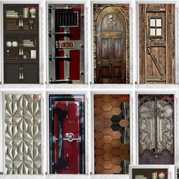 Wall Stickers Bookcase Door Wallpaper Vinyl Escape Wooden Doors Safe Decorative For Waterproof Peel And Stick Art 230717 Dr Homefavor Dhvu0