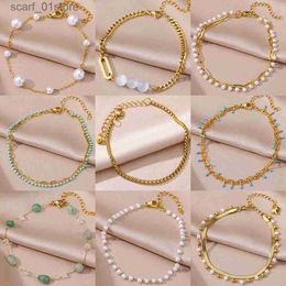 Anklets Anklets for Women Accessories Stainless Steel Jewellery Gold Plated ular Foot Bracelet Cute Big Stone Pearl Charm Beach AnkletsL231219