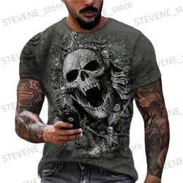 Men's T-Shirts Death Skull Print T Shirt For Men Terror Harajuku Oversized Short Sleeve Tops Summer Trend Leisure O-neck Tees Vintage Clothes T231219