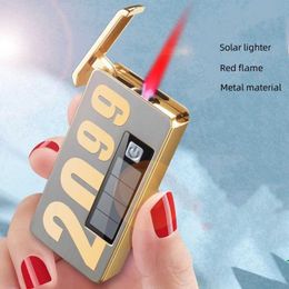 New Creative Personality Solar Charging Metal Jet Flame Cigar No Gas Lighter Windproof Outdoor Turbine Torch Men's Gift