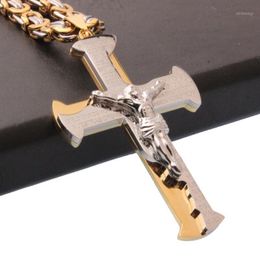 Chains Granny Chic Mens Chain Cross Pendant Byzantine Link Necklace Stainless Steel Curb Cuban Silver Gold Tone 18-30inch1253Y