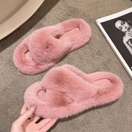 Slippers Hairy Slippers Female Autumn and Winter Thick Bottom Home Cotton Slippers Sub Imitation Rabbit Hair Cross Cotton Slippers 231219