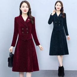 Casual Dresses Spring Office Clothes Women 2024 Corduroy Suit Dress Business Buttocks Fashion Slim Blazer Female Robes Z3799