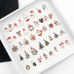 38 Pcs Christmas Enamel Santa Snowman Bell Elk Snowflake Charm for DIY Jewelry Making