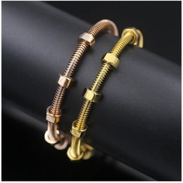 Screw Bangles Titanium Steel Oval Couple Women No Stone Rose Gold Bracelets Femme Bijoux Pulseira Without Box Bangle287g