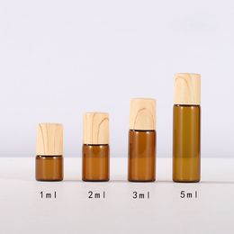 Best Price Amber Bottles 1-5ml Roller Bottle With Clear Ball Bearing And Wood Grain Cap