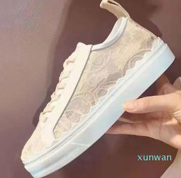 Top Classical women Lace Sandals Flat Letters lace-up embroidery style canvas sneaker With box