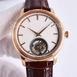 Top Stylish Mechanical Hand Winding Watch Men Gold Silver Dial Sapphire Glass 41mm Classic True Tourbillon Wristwatch Elegant Leather Strap Clock VC14