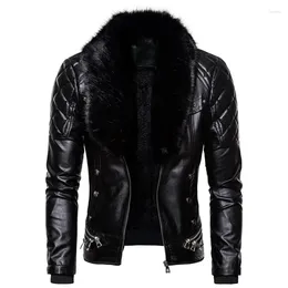 Men's Jackets 2023 Short Punk Detachable Pu Leather Fur Collar Rivet Pressed Cotton Thick Windproof Motorcycle Jacket For Men