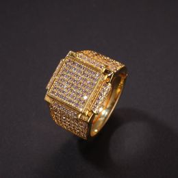 Hip Hop Fashion Rings Copper Gold Silver Colour Iced Out Bling Micro Pave Cubic Zircon Geometry Ring Charms For Men gift311Q