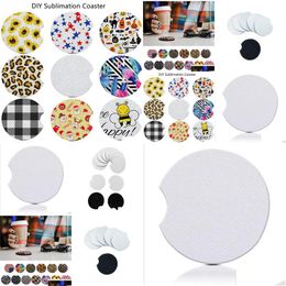 Mats & Pads Sublimation Blanks Neoprene Car Coasters Pads Drink Cup Holder Cups Mugs Mat Contrast Home Decor Accessories Drop Delivery Dhlc7