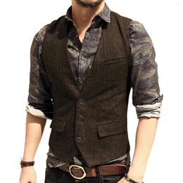 Men's Vests Wedding Suit Vest With 3 Pockets Casual Brown Herringbone Tweed Slim Fit Waistcoat Jacket Tank Top For Prom Daily Wear