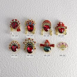 Nail Art Decorations 3PCS Sparkle Chinese Style 3D Ruby Pearl Beijing Opera Facial Mask Fan Alloy Rhinestones Manicure Ornaments