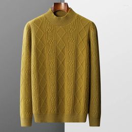 Men's Sweaters Autumn And Winter Thickened Cold-Proof Half Turtleneck Jacquard Jumper Merino Wool Knit Sweater Loose Pullover Top