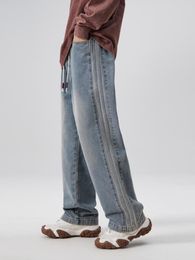 Men's Jeans Xpkaeax Original Fashion Brand Gradient Contrast Straight Wide-Leg Pants Loose Oversize Casual For Men And Women