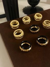 Band Rings French Black Queen Ring Premium Metallic Enamel Drop Glaze Index Finger Ring for women 231218
