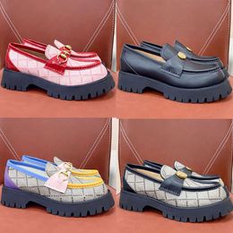 Designer Leather Women Loafers Platform Casual Shoes Rubber Lug Sole Bee Embroidered Travel Sneaker Dress Shoes With Box 500