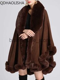 Women's Wool Blends Women Fur Ponchos Coat Cardigan Elegant Casual Fur Collar Shawl Cloak Woollen Coat Oversize Batwing Sleeve Tassel Korean Fashion J231219