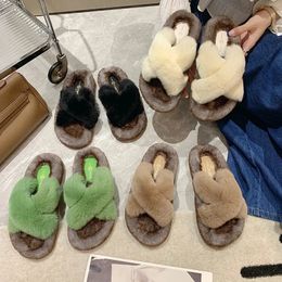 Slippers Hairy Slippers Women Outdoor Cross Rabbit Hair Thick Bottom Cotton Slippers Fashion All-match for Autumn Winter Shoes 231219