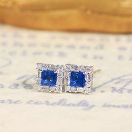 Xinfly 0.6ct Princess Blue Genuine Sapphire Diamond Earrings 18k Fine Gold Gem Stone Trendy for Girls