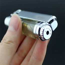 Cigar Lighter with Visible Air Chamber Windproof Jet Butane Metal Turbo Portable Airbrush BBQ Gadget Gifts for Men