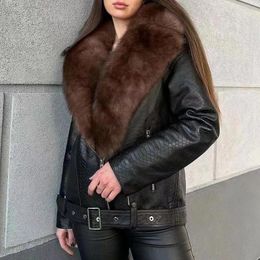 Women's Leather Winter Autumn Genuine Sheepskin Jacket Natural Fur Collar Biker Coat Detachable Sleeve Lady NZ5396