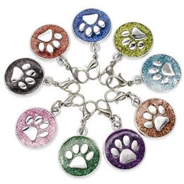 20PCS lot Colors 18mm footprints Cat Dog paw print hang pendant charms with lobster clasp fit for diy keychains fashion jewelrys230w