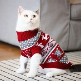 Cat Costumes Pet Cat Sweater Winter Turtleneck Small Dog Cat Clothes Christmas Elk Knitted Cat Pullover Jumper Cold Weather Cable Knitwear 231218