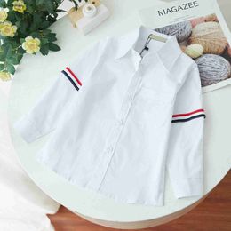 New baby Shirt white lapel boys coat Size 90-160 CM Coloured stripes boy dress shirt kids designer clothes Child Blouses Dec05