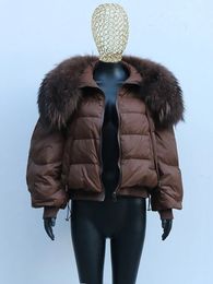 여자의 조끼 annsirgra 겨울 다운 재킷 여자 대형 진짜 너구리 모피 칼라 짧은 여자 파카 두꺼운 따뜻한 90 오리 코트 느슨한 231219
