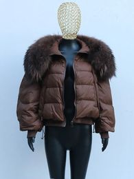 Frauen Westen ANNSIRGRA Winter Unten Jacke Frauen Große Echt Waschbären Pelz Kragen Kurze Weibliche Parkas Dicke Warme 90 Ente Mantel lose 231219